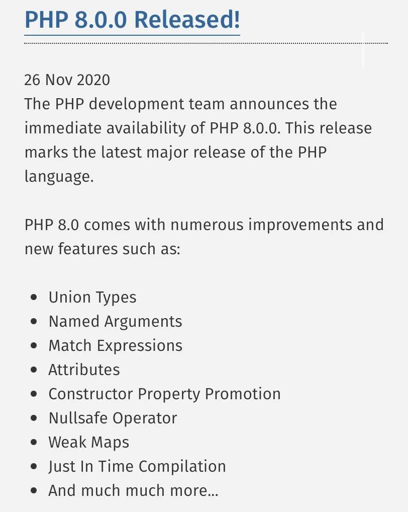 PHP 8.0正式发布:支持JIT编译器，性能提升高达3倍